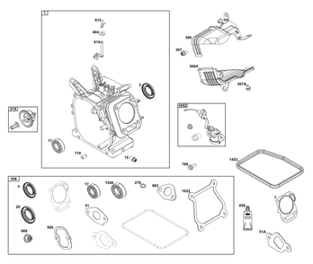 Cylinder Group Diagram and Parts List for 10V332-0041-F1  Briggs and Stratton Engine
